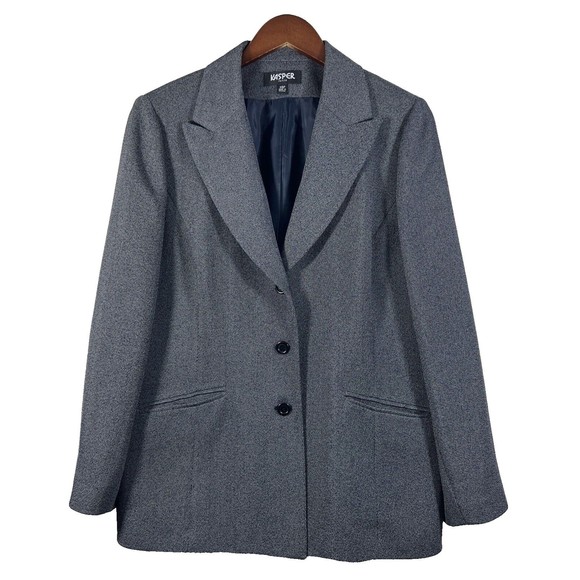 Kasper Black Gray Jacket Office Work Career Blazer Size 14P - Picture 1 of 11